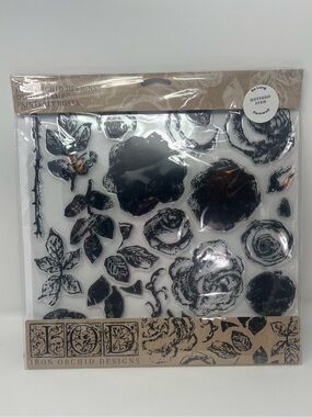 Iron Orchid Designs Decor Stamp Painterly Roses 12x12 New in Package Retired